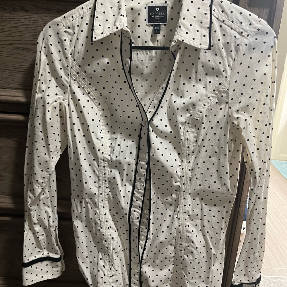 Express Women’s White Polka Dot Button Down Shirt